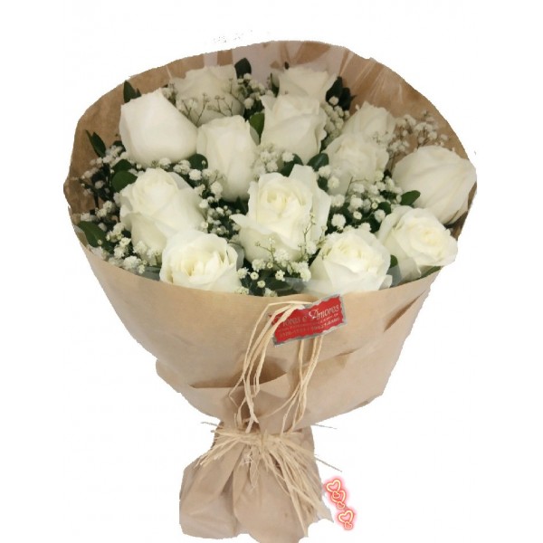 Buquê 12 Rosas Brancas "Raro Amor" 