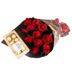 Amor com 12 Rosas + Ferrero Rocher