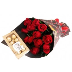 Amor com 12 Rosas + Ferrero Rocher