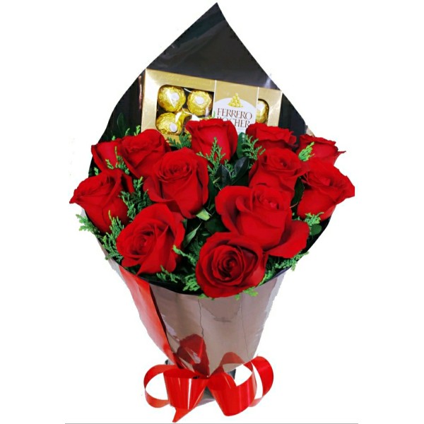 Buquê 12 Rosas + Ferrero Rocher