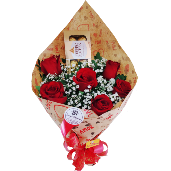Buquê Especial 6 Rosas & Ferrero Rocher 