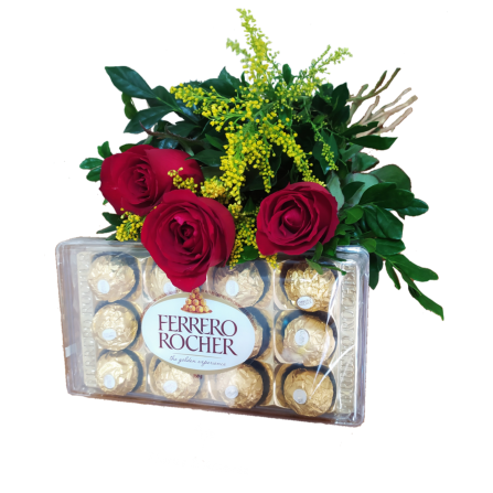 Trio de Rosas Com Ferrero Rocher 12 bombons 