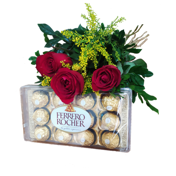 Trio de Rosas Com Ferrero Rocher 12 bombons 
