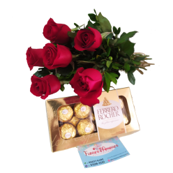 Amarrado de  06 Rosas+Ferrero Rocher ( Promoção)