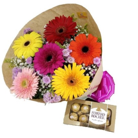 Buquê 06 Gérberas com Ferrero Rocher