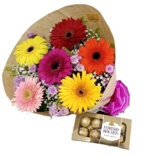 Buquê 06 Gérberas com Ferrero Rocher
